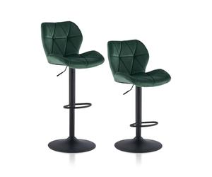TUKAILAi Juego de 2 taburetes de bar giratorios tapizados de terciopelo verde, taburetes de bar para desayuno, sillas de cocina, altura ajustable, taburetes de comedor con reposapiés, base de metal