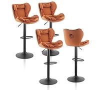 TUKAILAI Juego de 4 taburetes de bar giratorios de piel sintética suave resistente a los arañazos, con respaldo, reposapiés para isla de cocina, taburetes de bar, taburetes de bar, asiento acolchado