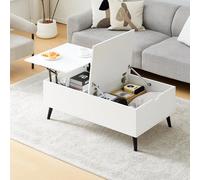 TUKAILAi Mesa de Centro Elevable y Extensible, Mesita de Salón o Comedor Moderna 100 * 60 * 40cm, Mesa Cafe con Compartimento de Almacenamiento Elevable para Salón Comedor Recepción (Blanco)
