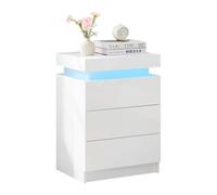 TUKAILAi Mesita de Noche LED con 3 cajones y mesita de Noche de Almacenamiento Superior con luz LED, Armario de Cama Frontal de Alto Brillo, cómoda de cajones para Sala de Estar, Dormitorio, Blanco