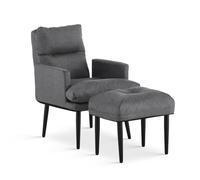 TUKAILAi Sillón de Relax con Reposapiés, Sillón Reclinable con Respaldo Ajustable 180°, Sillón de Televisión Tela Marco en Metal para Lectura Dormitorio Comodos 63 * 65 * 85CM (Gris Oscura)