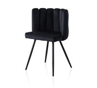 TUKAILAi Sillón Lounge Terciopelo en Forma de Concha, Silla Comedor con Patas de Metal, Sillón de Ocio Moderno, Butacas de Salón para Dormitorio/Tocador/Recepción (Negro)