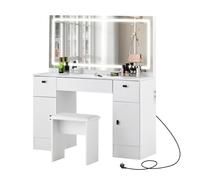 TUKAILAi Tocador de Maquillaje con Hollywood LED de 3 Colores, Tocador de Maquillaje Espejo Grande HD y 5 Cajones, Mueble de Dormitorio de Estilo Moderno 117 * 40 * 135 (Blanco)