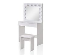 TUKAILAi Tocador de Maquillaje con Hollywood LED, Espejo Grande, Luz y Taburete, Mesa con Cajones, Mueble de Dormitorio Moderno (Blanco)