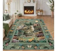 TUKDAK Alfombras de lobo para sala de estar, 160 x 230 cm, lavables, diseño floral de animales verdes, alfombras de dormitorio con parte trasera de goma antideslizante, alfombra suave de pelo bajo