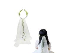 TUKEVA velo novia con corona de flores Velo Nupcial con Cinta de de Flor Hoja corona de flores con velo para accesorios para el cabello boda, festival o Guirnalda De Fiesta (Beige)