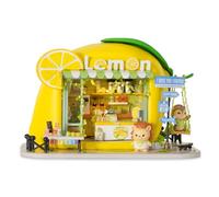 TuKIIE Kit de casa en miniatura con muebles, escala 1:100, habitación creativa, mini casa de muñecas de madera, rincón de libro para niños, adolescentes y adultos (tienda de bebidas de limón)