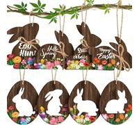 TUKRKRS 24-Piece Easter Bunny Ornaments - Wooden Hanging Easter Decorations with Openwork Bunny and Egg Designs, Perfect for Country Farmhouse Spring Decorations(40pcs)