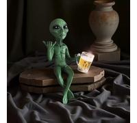 TUKRKRS 2pack Relaxed Drinking Alien Garden Figurine - Green Extraterrestrial Shelf Sitter with Beer Mug, Funny Resin Sculpture for Home Bar, Office Computer Patio Decor