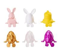 TUKRKRS 3D Printed Easter Bunny Egg Shelf Sitters - Articulated Hinged Rabbit & Bell Figurines with Dangle Legs, Cute Geometric Desk Decoration