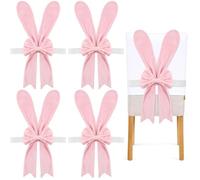 TUKRKRS 5 Pack Easter Bunny Ear Chair Sashes - 35.4" Large Pink Rabbit Ear Chair Back Decor for Dining Room - Whimsical Spring Party Seat Decorations for Family Brunch Holiday Hosting