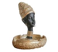 TUKRKRS Creative African Woman Ashtray - Resin Black Gold Lady Bust Statue with Cigarette Holder, Decorative Ash Tray for Home Patio, Office Desk and Living Room Decor(African Woman Oval Ashtray)