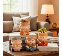 TUKRKRS Creative Cartoon Ceramic Succulent Planter - Journey to The West Master and Disciple Clay Pot for Small Plants, Desktop Cactus & Succulent Decoration for Living Room Office