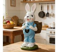 TUKRKRS Creative Resin Rabbit Art Sculpture - Cool Standing Bunny with Backpack and Hat, Funny Animal Character Figure for Home Office, Man Cave, Shelf and Collector Gift(Rabbit in a Basket)