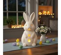 TUKRKRS Cute Easter Bunny Gifts for Kids - Light Up Resin Rabbit Statue with Flameless LED Candle, White Hollow Animal Night Light for Spring Bedroom, Shelf Home Decor