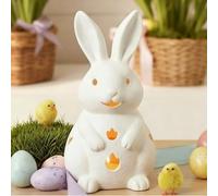 TUKRKRS Easter Bunny Resin Statue with LED Electronic Light Candle - Cute Hollow White Rabbit Figurine Light Up Decoration, Battery Operated Night Light for Spring Home Table Centerpiece