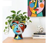 TUKRKRS Funny Resin Head Planter with Drainage Hole Creative Face Flower Pot for Succulents Cactus Cute Desktop Organizer Unique Housewarming Gift for Women