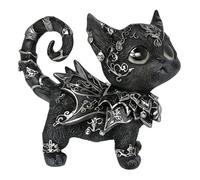 TUKRKRS Gothic Black Cat Statue with Bat Wings - Silver Armored Kitten Figurine with Celtic Knots, Cute Big Eye Fantasy Animal Sculpture for Witchy Home Decor