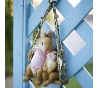 TUKRKRS Hanging Rabbit Garden Statue - Cute Bunny Swing Sculpture with Hemp Rope, Resin Animal Tree Decor for Outdoor, Patio, Yard Porch Ornament(Rosa)