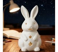 TUKRKRS Hollow Design Easter Bunny Figurine with LED Light - Cute White Resin Rabbit Statue, Battery Operated Glowing Ornament for Spring Party, Mantle Bedroom Decor