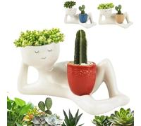 TUKRKRS Lazy Guy Planter - Funny Little Character Flowerpot, Relaxing Person Holding Pot Planter, Unique Plant Pot for Succulents & Cactus, Indoor Plant Pots with Drainage Hole(Red)