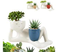 TUKRKRS Lazy Guy Planter - Funny Little Character Flowerpot, Relaxing Person Holding Pot Planter, Unique Plant Pot for Succulents & Cactus, Indoor Plant Pots with Drainage Hole(Azul)