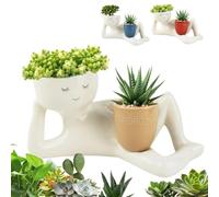 TUKRKRS Lazy Guy Planter - Funny Little Character Flowerpot, Relaxing Person Holding Pot Planter, Unique Plant Pot for Succulents & Cactus, Indoor Plant Pots with Drainage Hole(Yellow)
