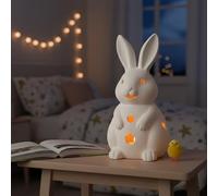 TUKRKRS Light Up Easter Bunny Decorations - White Resin Rabbit Statue with LED Candle, Battery Operated Hollow Figurine for Spring Home Table Centerpiece Night Light
