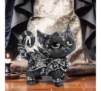 TUKRKRS Magic Armored Black Cat Garden Ornament-Resin Fantasy Kitten Statue with Silver Celtic Design, Cute Gothic Animal Sculpture for Witchy Room Decor, Office Desk Unique Gift