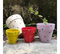 TUKRKRS Modern Red Polka Dot Flower Pot - Small Glazed Ceramic Planter with Drainage - Cute Decorative Pot for Succulents - Stylish(Yellow)