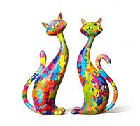 TUKRKRS Modern Resin Cat Statue Set of Creative Abstract Art Animal Figurines for Living Room Decor Bookshelf TV Stand Ornaments Unique Valentine's Day Decorative Ornaments(Colored)