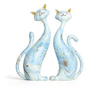 TUKRKRS Modern Resin Cat Statue Set of Creative Abstract Art Animal Figurines for Living Room Decor Bookshelf TV Stand Ornaments Unique Valentine's Day Decorative Ornaments(Blue and White)