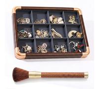 TUKRKRS Mother’s Day Gift Leather Jewelry Organizer Tray, Stackable with Soft Brush, 12 Grids Display Case for Mom’s Treasured Rings Earrings Necklaces(12-slot tray)