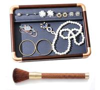 TUKRKRS Mother’s Day Gift Stackable Jewelry Tray for Mom, Leather Organizer with Soft Brush, 15 Grids for Rings Earrings Necklaces, Keeps Vanity Tidy(1-slot tray)