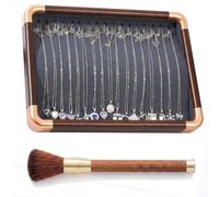 TUKRKRS Mother’s Day Gift Stackable Jewelry Tray for Mom, Leather Organizer with Soft Brush, 15 Grids for Rings Earrings Necklaces, Keeps Vanity Tidy(Necklace tray)