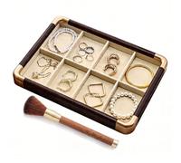 TUKRKRS Mother’s Day Gift Stackable Velvet Jewelry Tray for Small Spaces, Wooden Organizer with Soft Premium Lining, Rounded Edges, for Rings Earrings Necklaces, Gift Box(Joyas 8 ranuras)