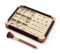 TUKRKRS Mother’s Day Gift Velvet Jewelry Display Tray, Stackable Wooden Organizer with Soft Premium Lining, Rounded Edges, for Rings Earrings Necklaces, Gift Box(Anillo+9 ranuras)