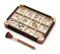 TUKRKRS Mother’s Day Gift Velvet Jewelry Tray, Stackable Wooden Organizer with Soft Premium Lining, Rounded Edges, for Rings Earrings Necklaces Bracelets Watches, Gift Box(Joyas 12 ranuras)