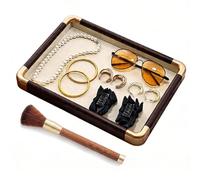 TUKRKRS Mother’s Day Gift Velvet Jewelry Tray, Stackable Wooden Organizer with Soft Premium Lining, Rounded Edges, for Rings Earrings Necklaces Bracelets Watches, Gift Box(Vacía)