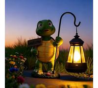 TUKRKRS Ornaments Solar Light Up Statue - Welcoming Turtle & Yak Animal Figurines Holding Lantern, Weatherproof Outdoor Decoration for Front Door, Walkway, Balcony & Landscape(Tortoise(Green))