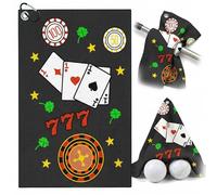 TUKRKRS Poker Number 100-50-77-777 Print Microfiber Golf Towel with Aluminum Hook - 15.75"x23.62" Gift for Golfers - Quick Dry Absorbent for Clubs Balls