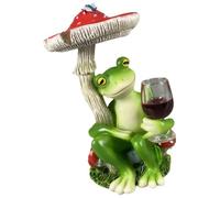 TUKRKRS Relaxed Frog Sitting Under Yellow Mushroom Statue - Drinking Red Wine Figurine, Funny Resin Outdoor Yard Art for Porch, Desk Office, Cute Animal Novelty Gift(Red)