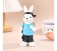 TUKRKRS Rustic Farmhouse Easter Bunny Statue - Standing Rabbit Figurine Wearing Blue Overalls and Woven Backpack, Country Style Animal Decor for Table, Shelf and Mantle(Rabbit in a Basket)