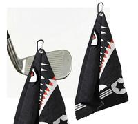 TUKRKRS Shark Print Microfiber Golf Towel with Aluminum Carabiner Hook - 15.75"x23.62" for Young Trendy Golfers - Quick Dry Absorbent for Clubs Balls Hands Bag