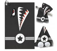 TUKRKRS Shark Print Microfiber Golf Towel with Aluminum Carabiner Hook -t 15.75"x23.62" for Women Golfers - Quick Dry Absorbent for Clubs Balls Hands - Bold Style