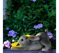 TUKRKRS Solar Bunny Garden Statue with Glowing Butterfly - 9" Hand-Painted Resin Rabbit Decor - Unique Outdoor Easter Lighted Ornament for Patio, Lawn Yard (Yellow)