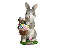 TUKRKRS Solar Powered Easter Bunny Statue with Lighted Flower Basket - 9.8" Heavy-Duty Resin Rabbit Figurine - Intelligent Auto-On Outdoor Garden Decor for Patio, Lawn Porch