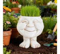 TUKRKRS Unique Beard Joy Planter - Humorous Facial Expression Flower Pot, Resin Carved Planter for Succulents and Houseplants, for Garden Lovers(Muggle Grandma)