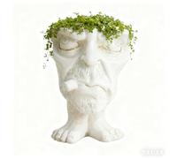TUKRKRS Unique Beard Joy Planter - Humorous Facial Expression Flower Pot, Resin Carved Planter for Succulents and Houseplants, for Garden Lovers(Smoking Uncle)