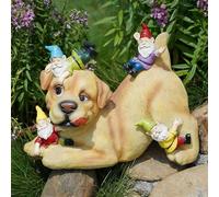 TUKRKRS Unique Dog Lover Gifts for Garden-Hand Painted Resin Labrador Statue with 4 Gnomes, Funny Animal Figurine for Mom, Dad, Birthday, Christmas Easter Holiday Present